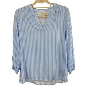 St John's‎ Bay Women's Blue White Striped Long Sleeve V Neck Blouse Size S
